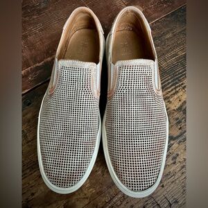 Frye Tan and Cream Brett Perf Leather Slip-On Loafers